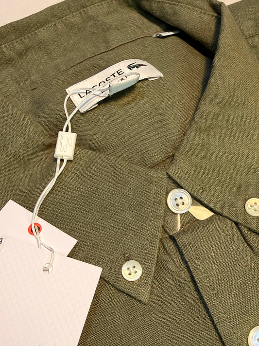 Lacoste Men’s Short Sleeve Linen Shirt Green