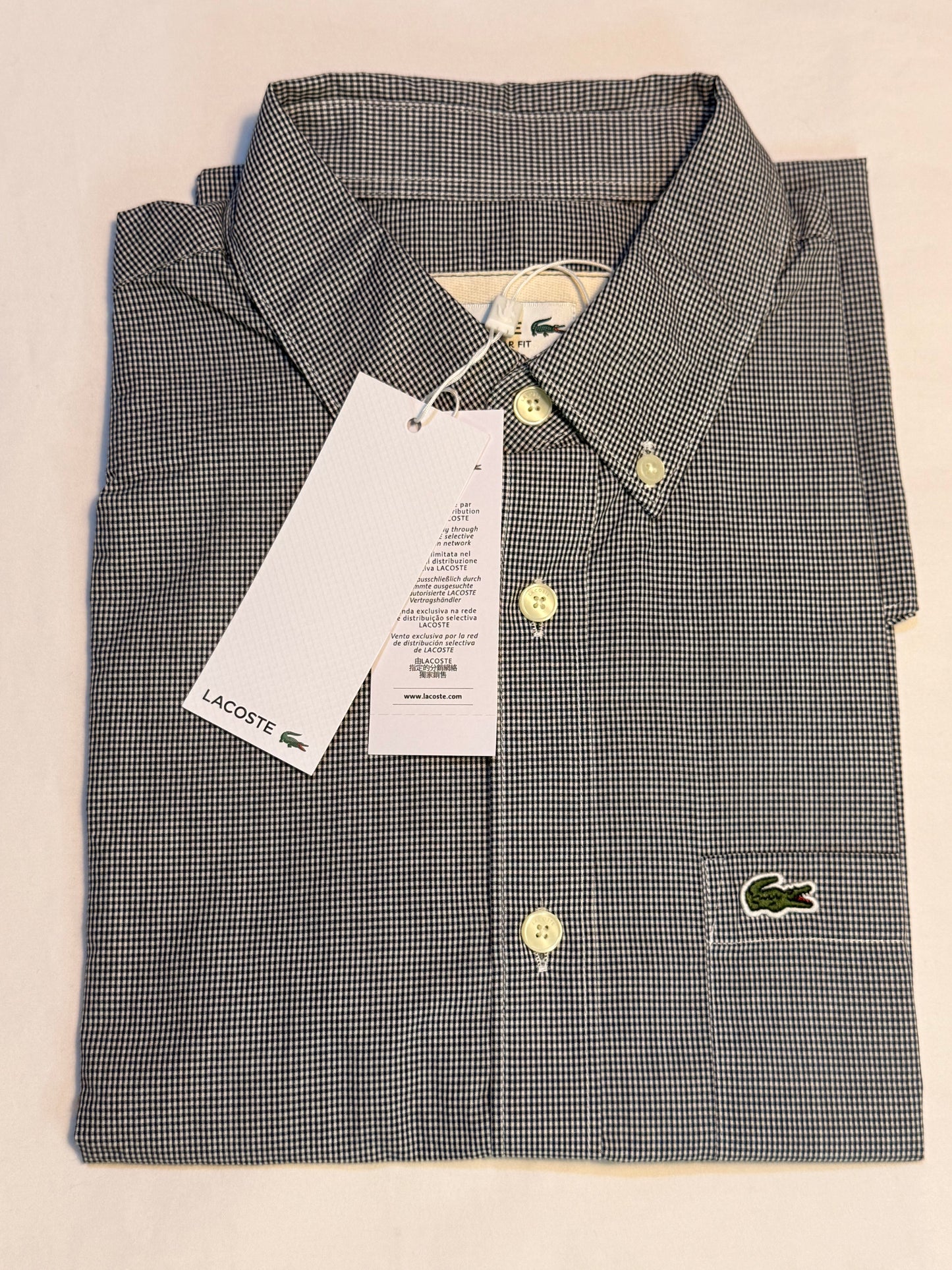 Lacoste Men's Regular Fit Short Sleeve Plaid Shirt Navy Blue