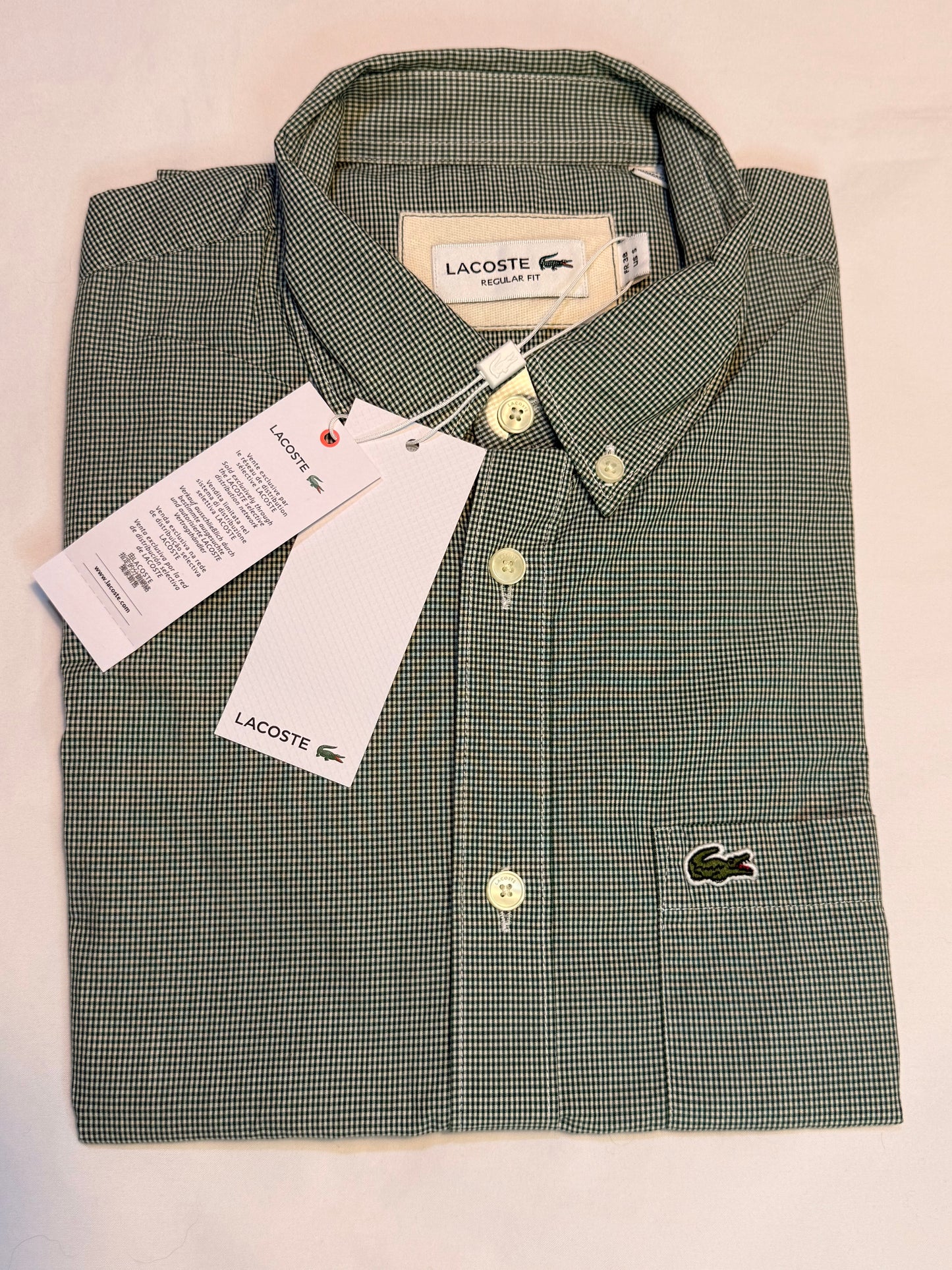 Lacoste Men's Regular Fit Short Sleeve Plaid Shirt Green
