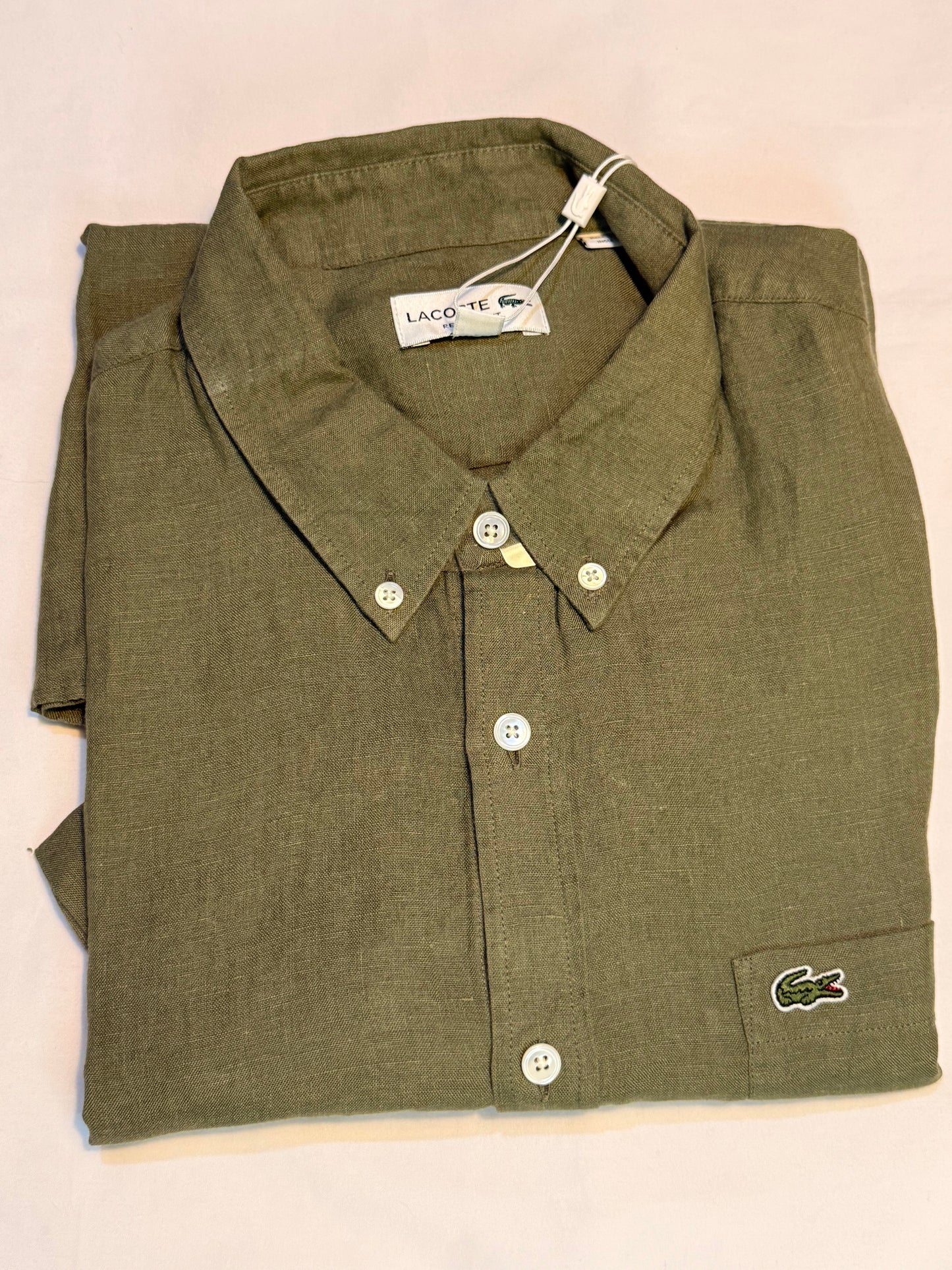 Lacoste Men’s Short Sleeve Linen Shirt Green