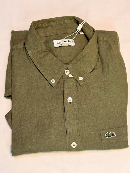 Lacoste Men’s Short Sleeve Linen Shirt Green