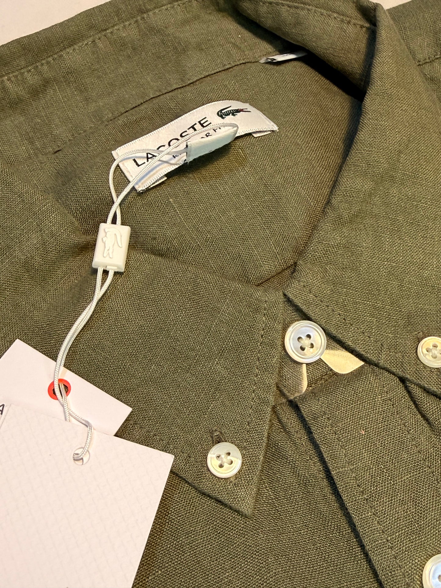 Lacoste Men’s Short Sleeve Linen Shirt Green