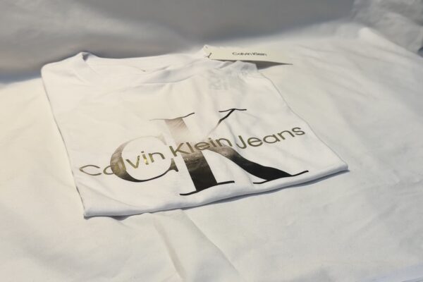 Calvin Klein Shirt White Center Logo Gold US Large